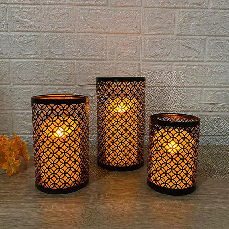 3Pcs Iron Hollow Decorative Candle Holder