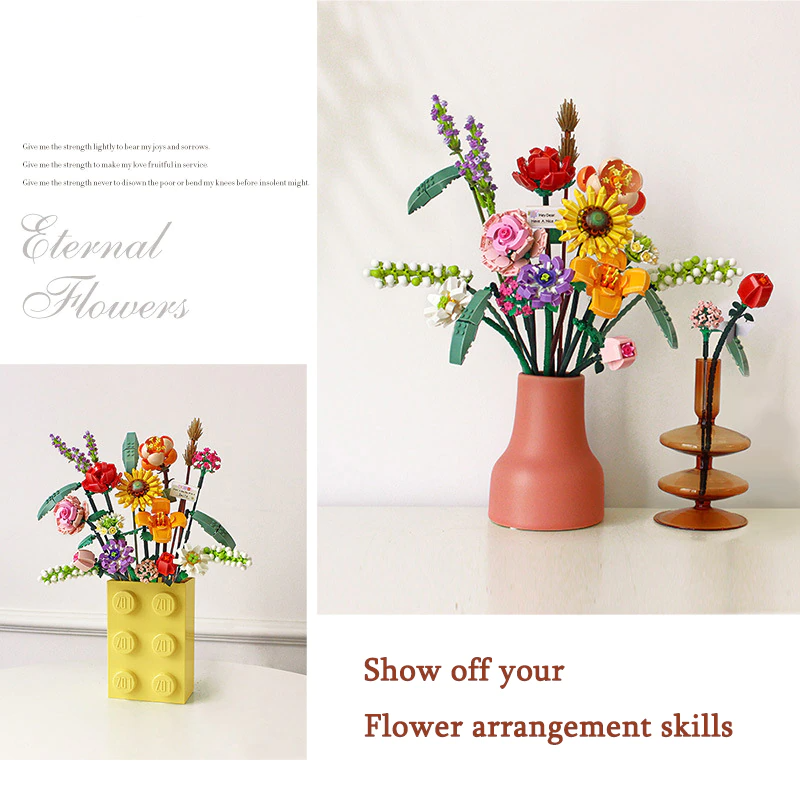 3D Building Block Decorative Toy Flower Bouquet