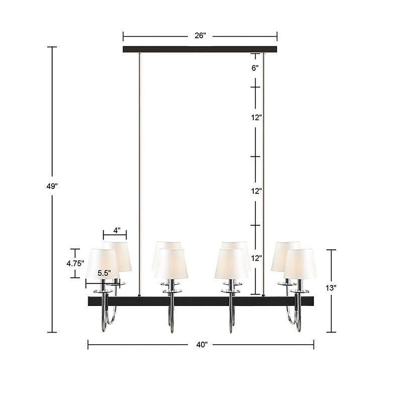 8-Light Traditional Black Chandelier with Silver Drum Shades