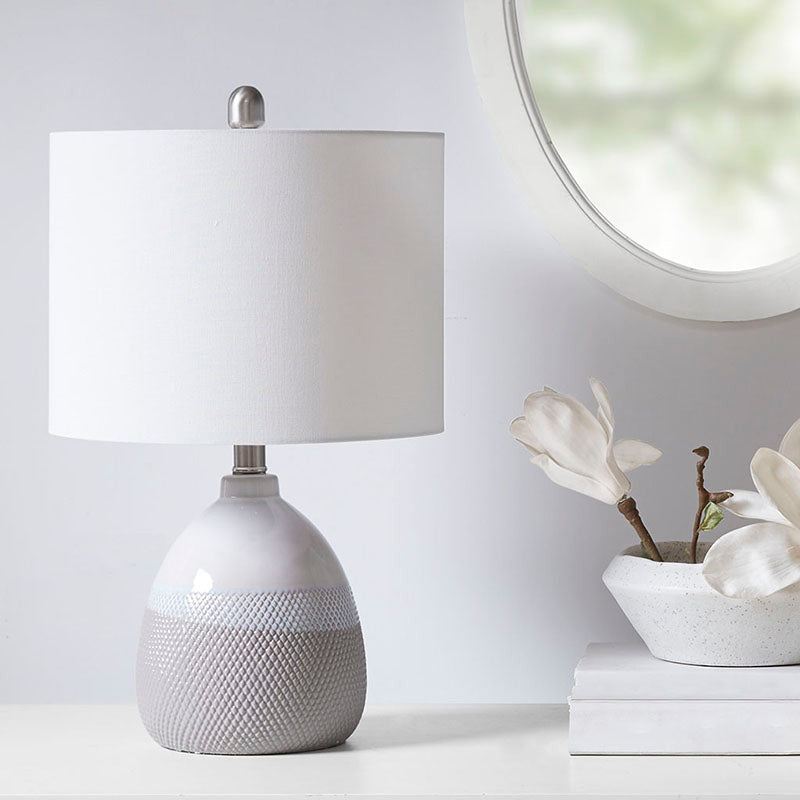 12" Modern Grey Ceramic Textured Fabric Shade Table Lamp - LED Light