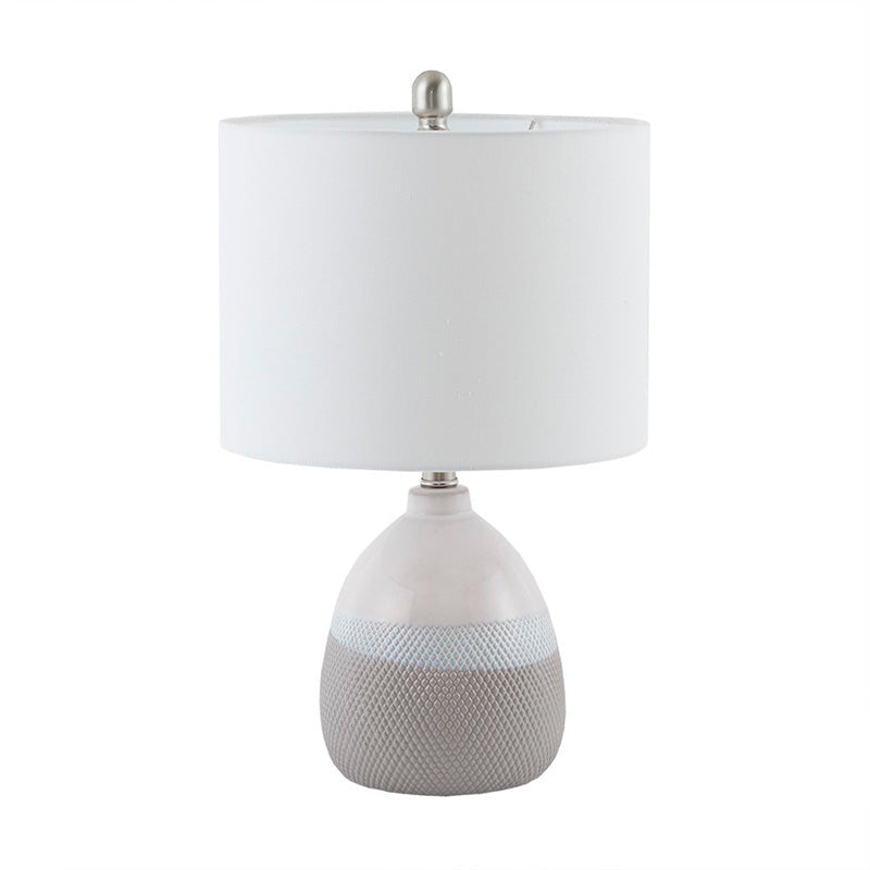 12" Modern Grey Ceramic Textured Fabric Shade Table Lamp - LED Light