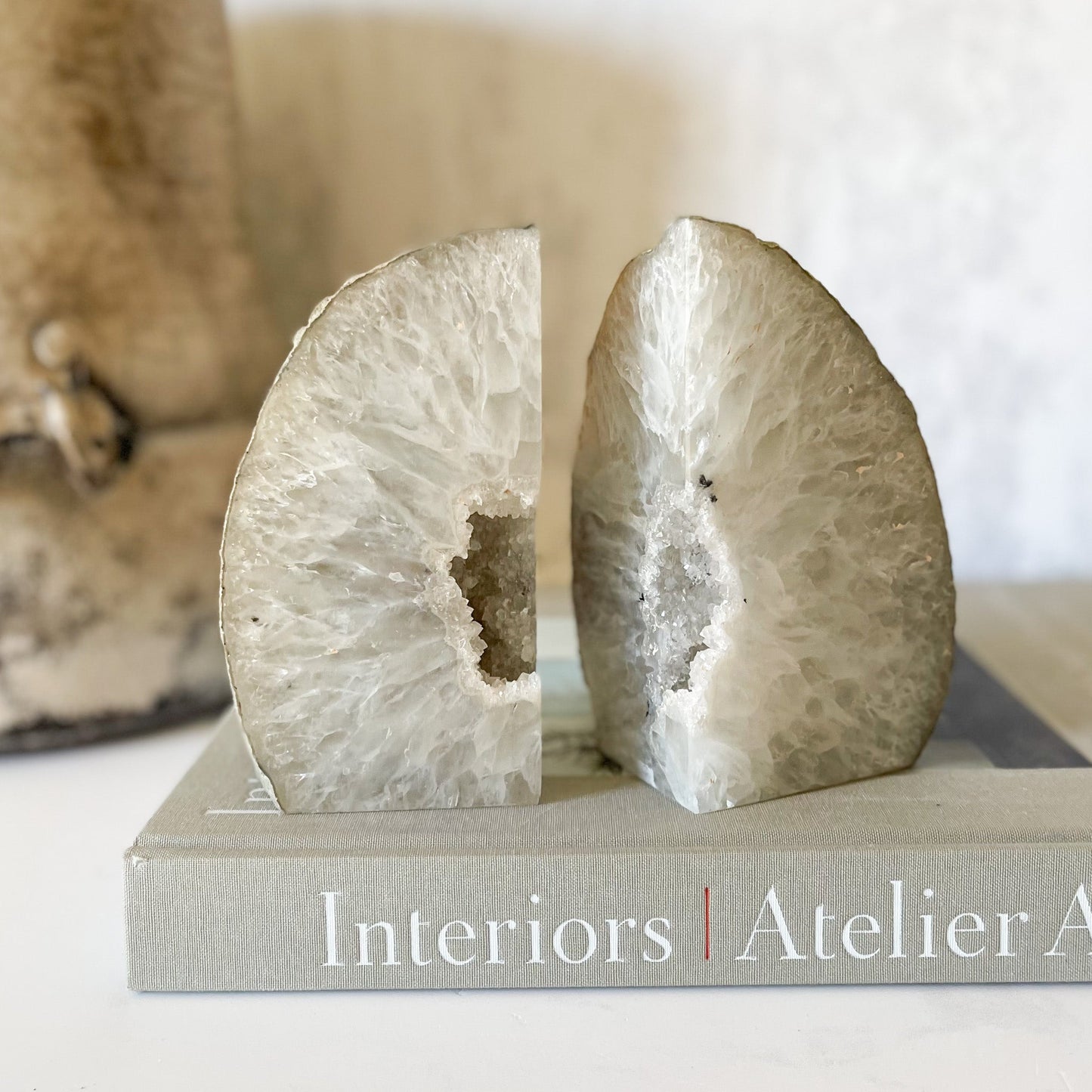 Natural Agate Druzy Bookends