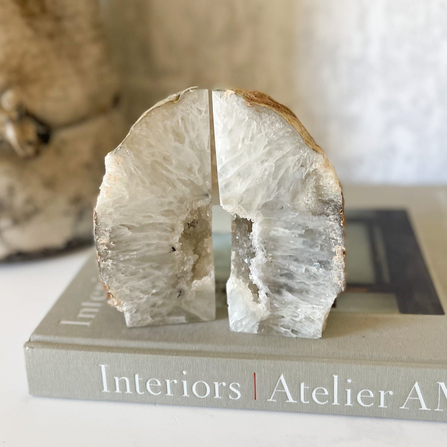 Natural Agate Druzy Bookends