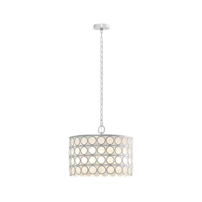 Modern 4-Light Glass Drum Shade Chandelier in White