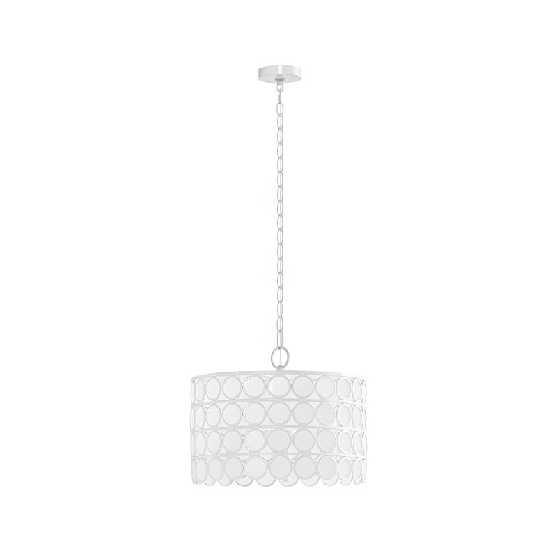 Modern 4-Light Glass Drum Shade Chandelier in White