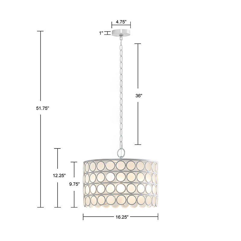 Modern 4-Light Glass Drum Shade Chandelier in White