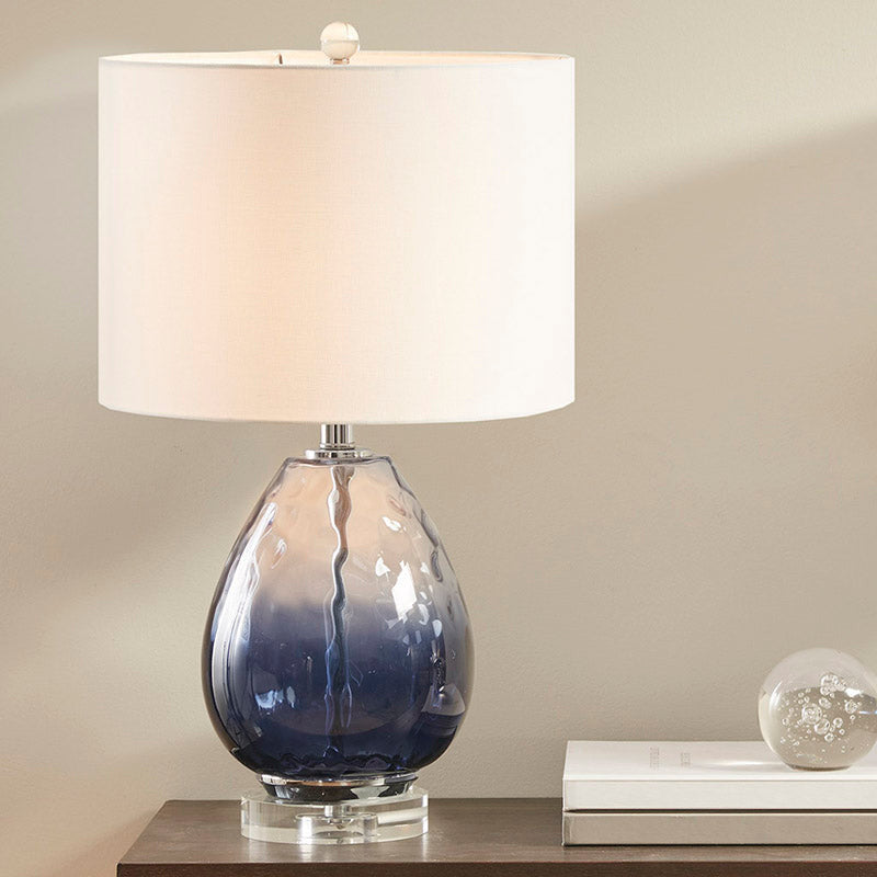 14" Modern Dark Blue Ombre Glass Table Lamp with Drum Shade