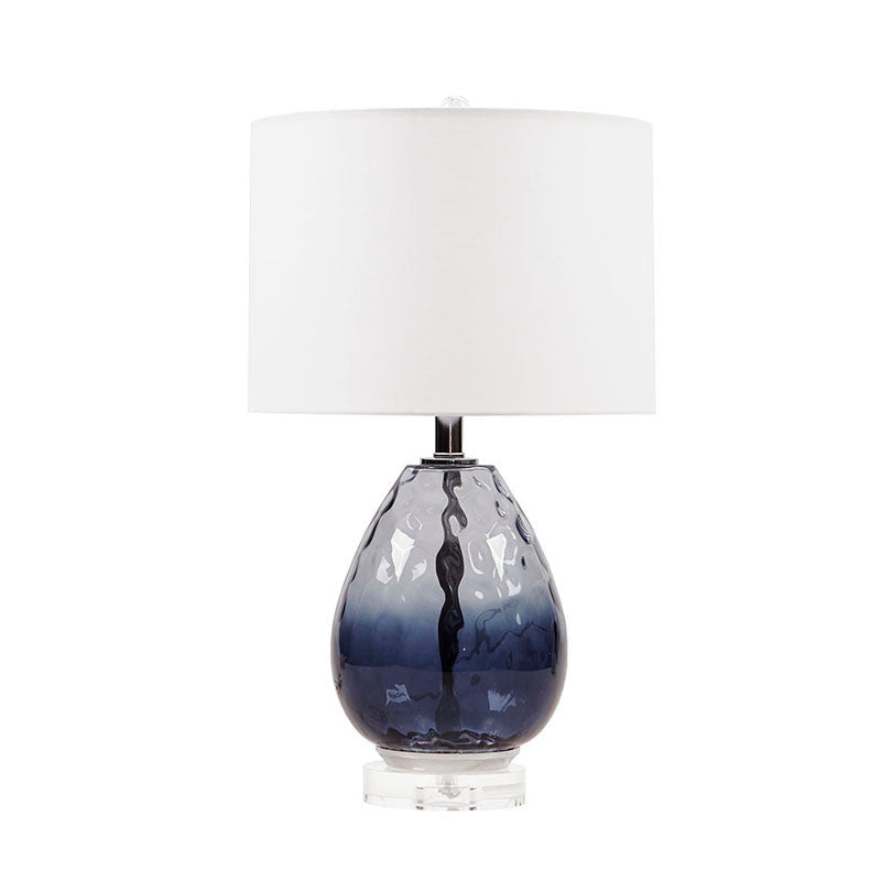 14" Modern Dark Blue Ombre Glass Table Lamp with Drum Shade