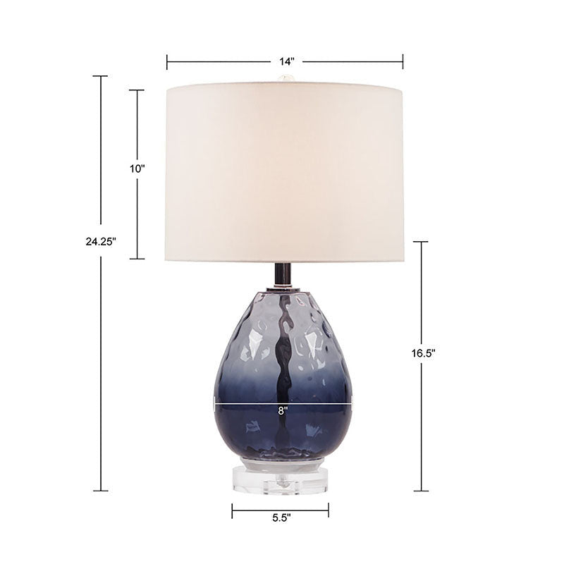 14" Modern Dark Blue Ombre Glass Table Lamp with Drum Shade