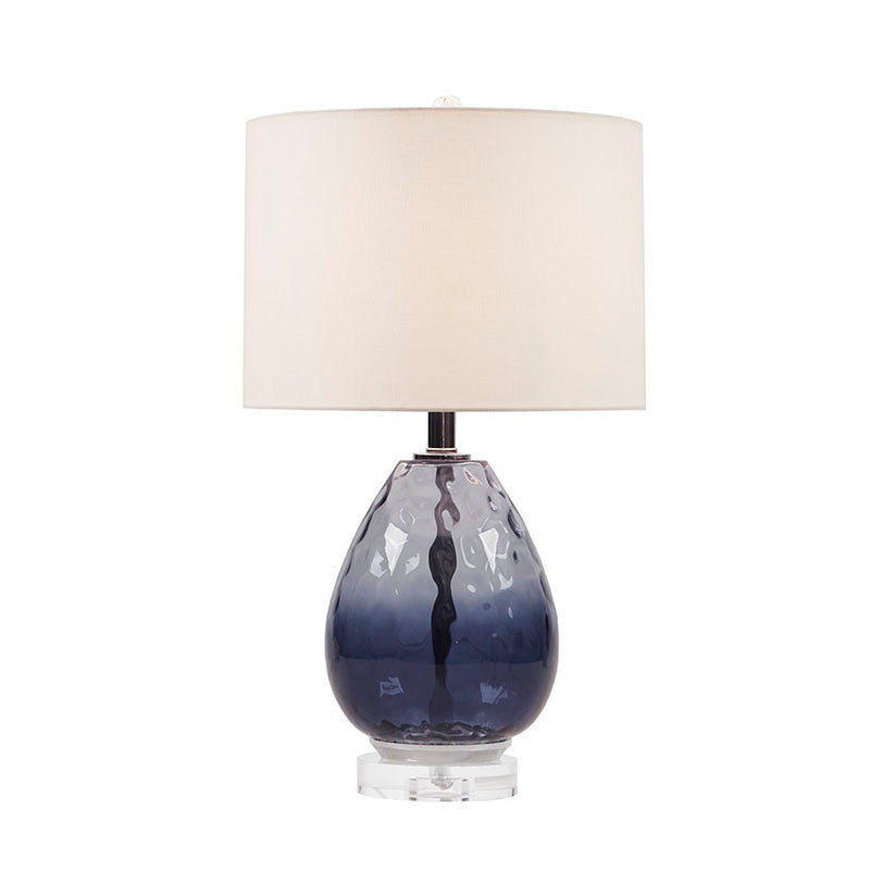 14" Modern Dark Blue Ombre Glass Table Lamp with Drum Shade