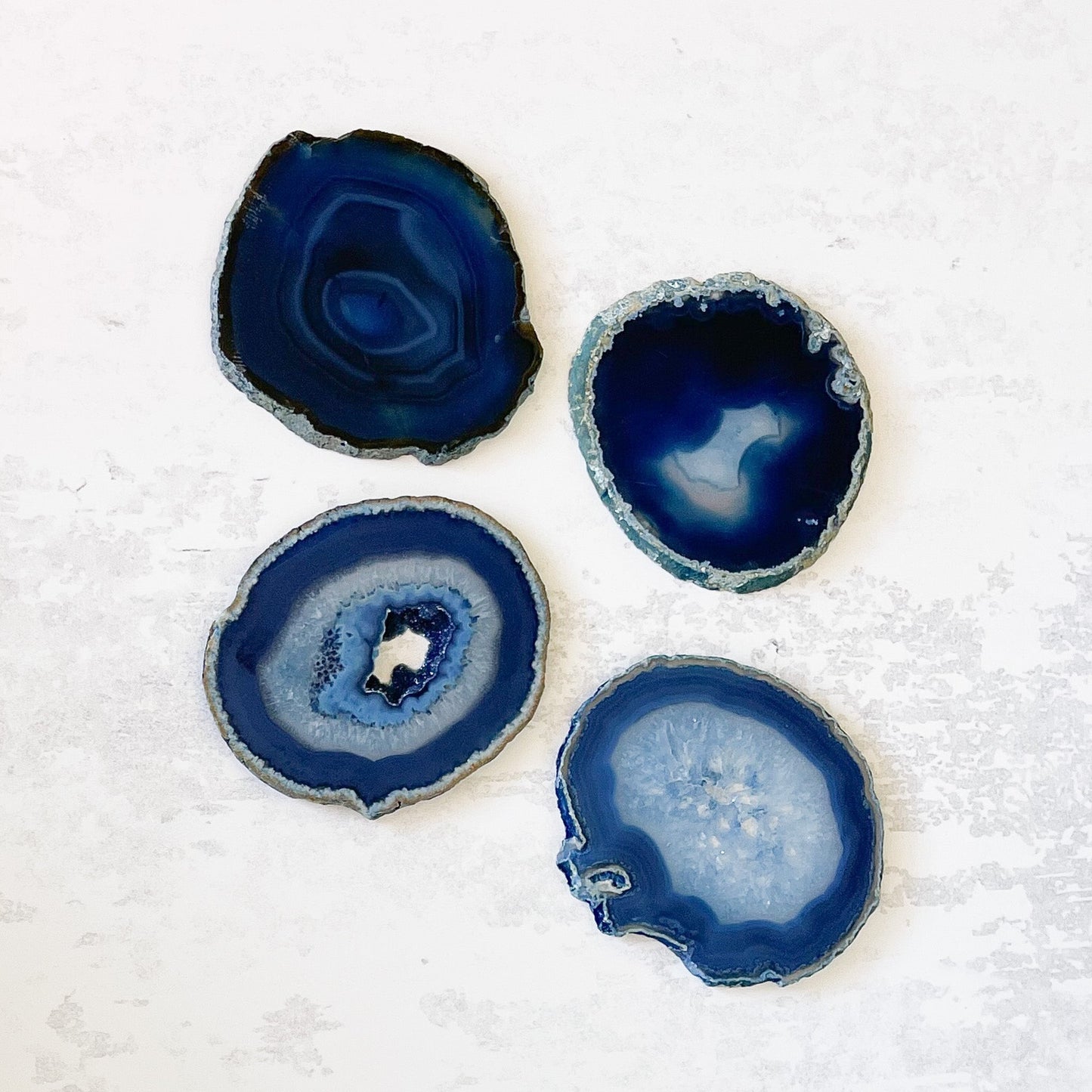 blue geode coaster set, blue agate geode coasters, natural stone coaster set