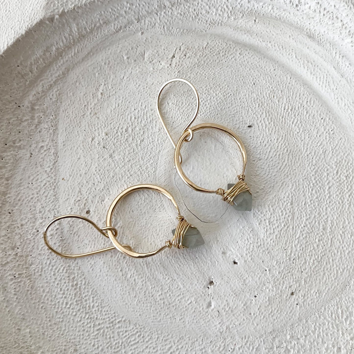 Labradorite Gold Pike Hoop Earrings