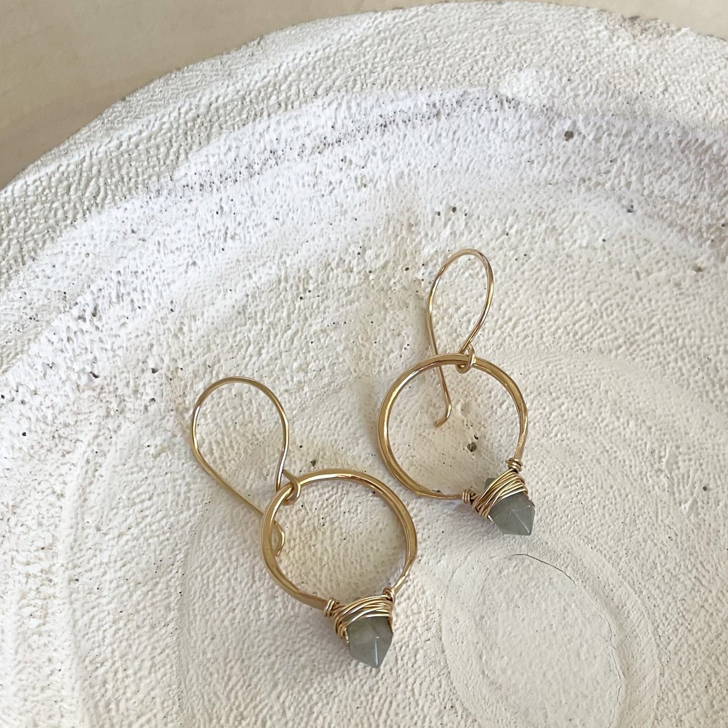 Labradorite Gold Pike Hoop Earrings