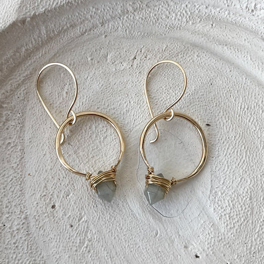 Labradorite Gold Pike Hoop Earrings