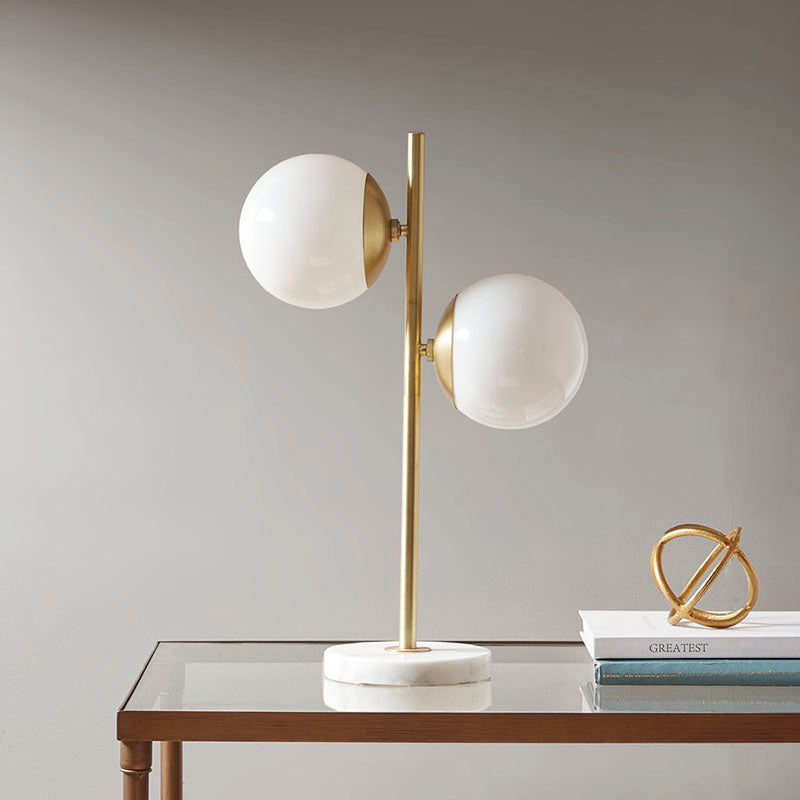 7" Gold Glass Globe Marble Base Table Lamp - Modern LED Light