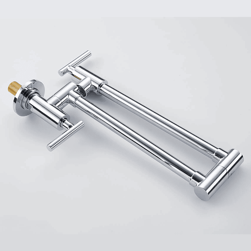 14" Chrome Brass Wall Mounted Pot Filler Kitchen Faucet - Double Handle Faucet