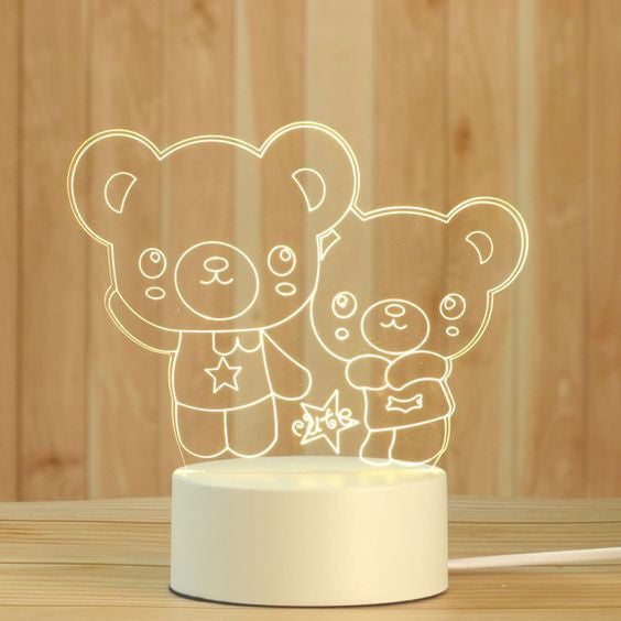 Teddy Couples 3D Acrylic USB Led Night Light for Christmas, Valentine's Day, Home, Bedroom, Birthday, Decoration and Wedding Gifts