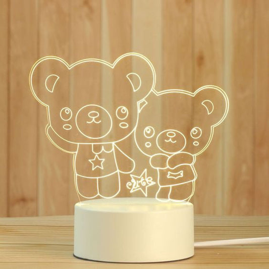 Teddy Couples 3D Acrylic USB Led Night Light for Christmas, Valentine's Day, Home, Bedroom, Birthday, Decoration and Wedding Gifts