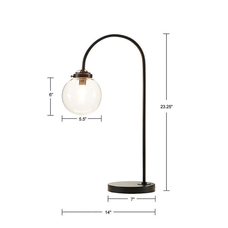 23" Black Arched Metal Table Lamp with Glass Globe Bulb