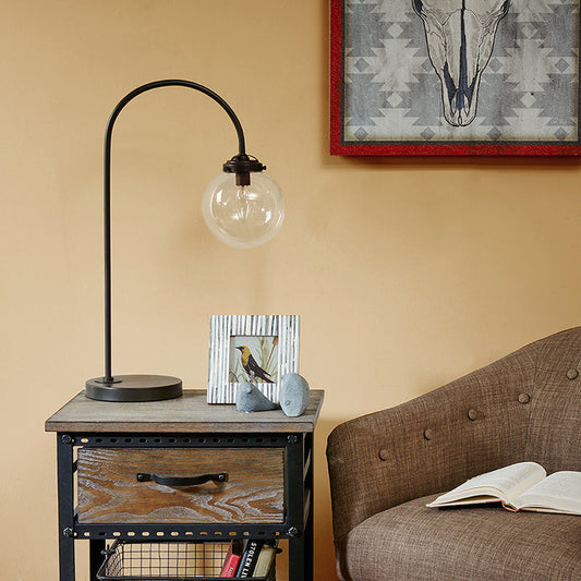 23" Black Arched Metal Table Lamp with Glass Globe Bulb