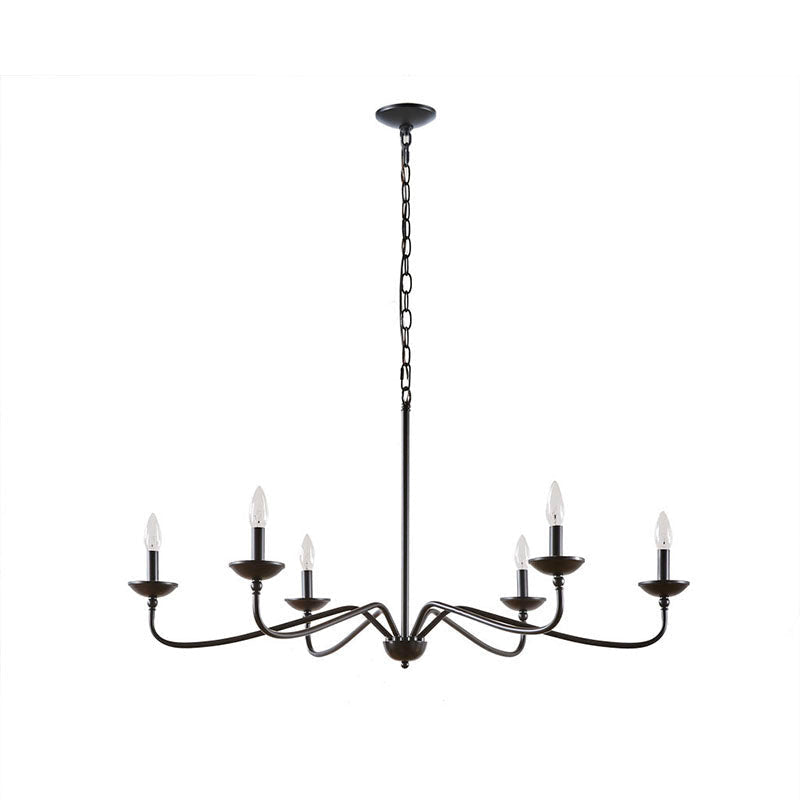 40" Matte Black 6-Light Farmhouse Metal Chandelier - Transitional Style