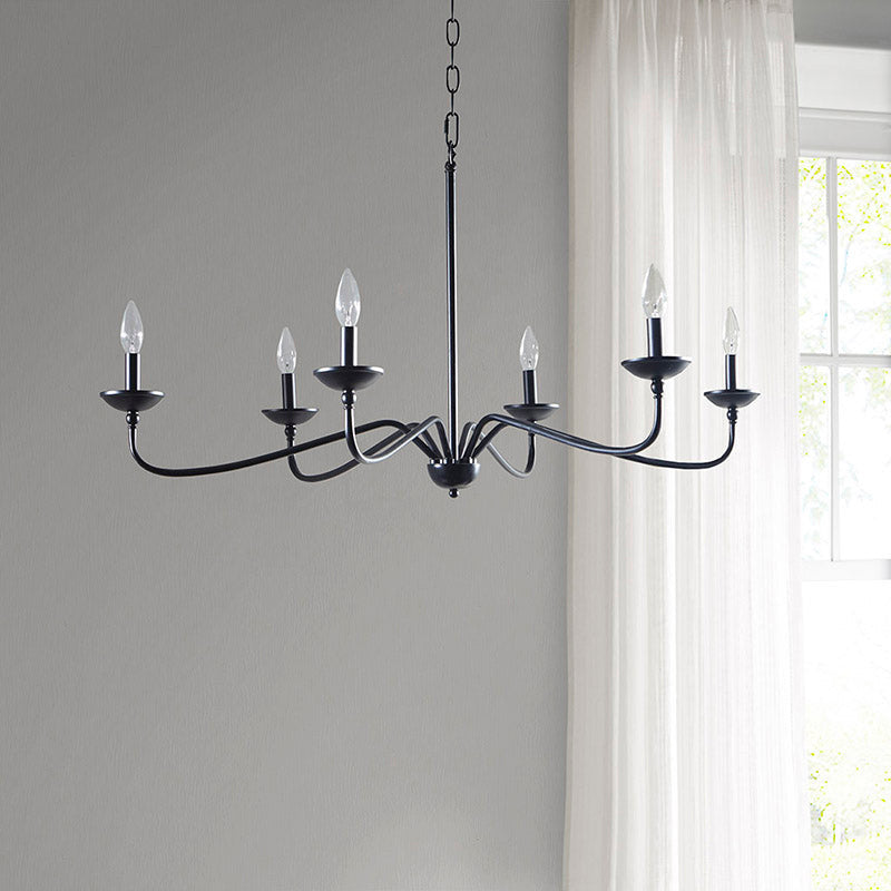 40" Matte Black 6-Light Farmhouse Metal Chandelier - Transitional Style