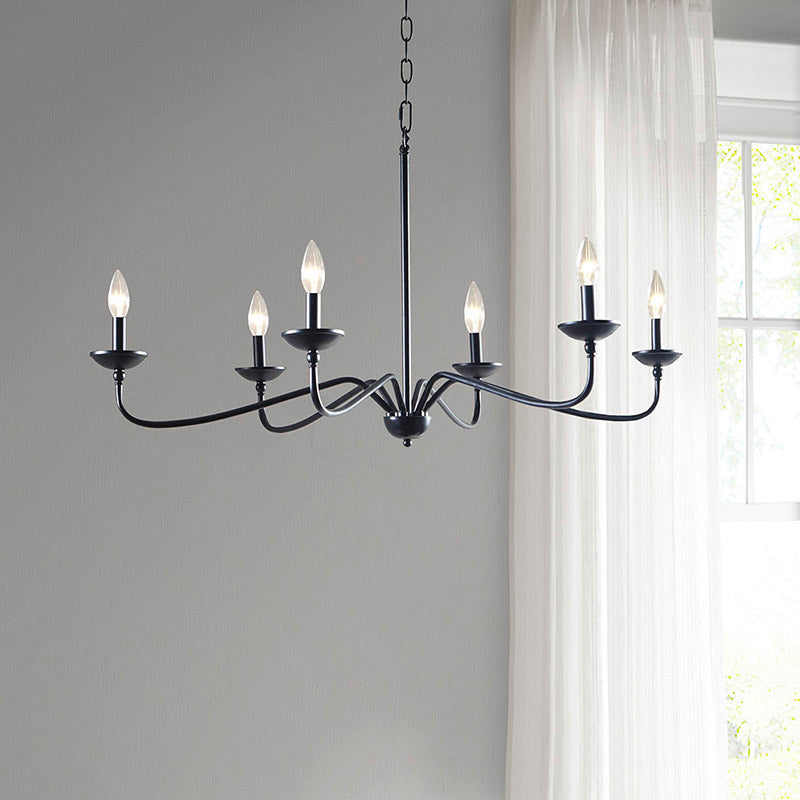 40" Matte Black 6-Light Farmhouse Metal Chandelier - Transitional Style