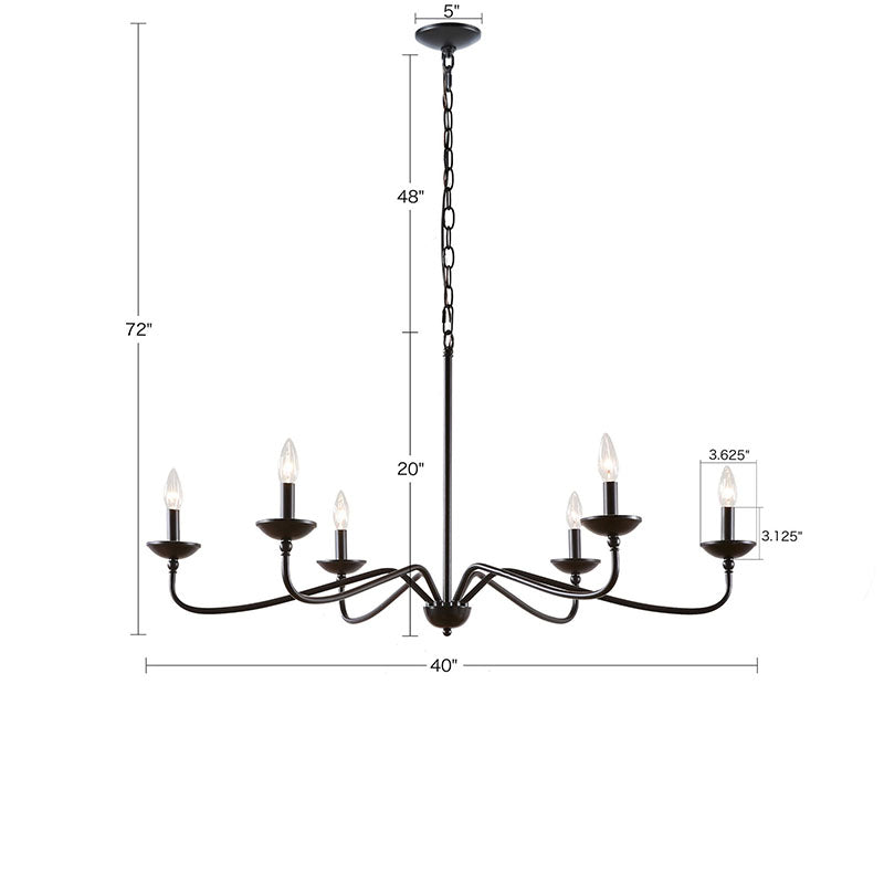 40" Matte Black 6-Light Farmhouse Metal Chandelier - Transitional Style