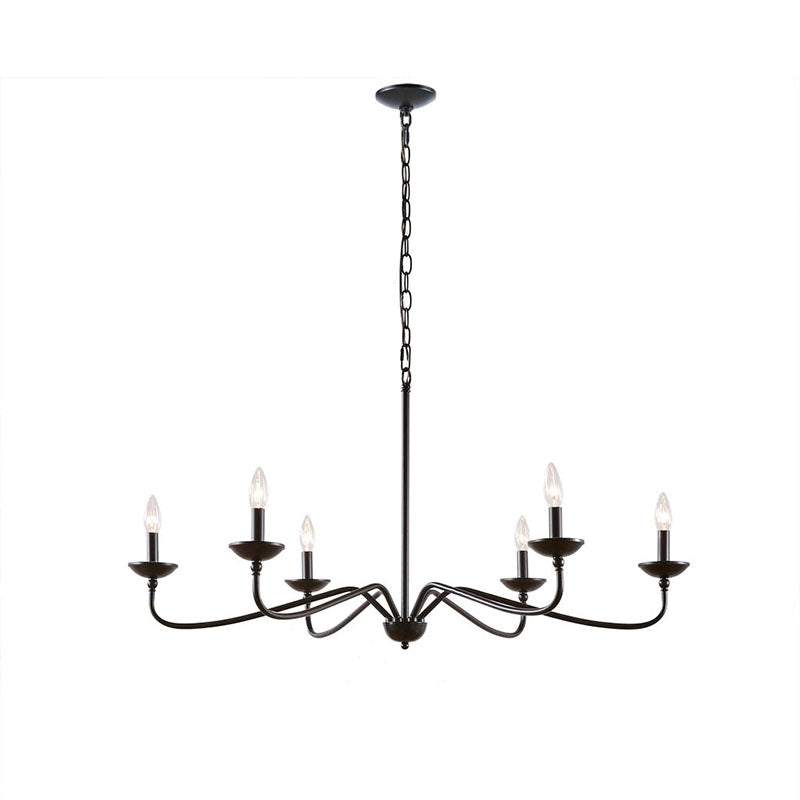 40" Matte Black 6-Light Farmhouse Metal Chandelier - Transitional Style