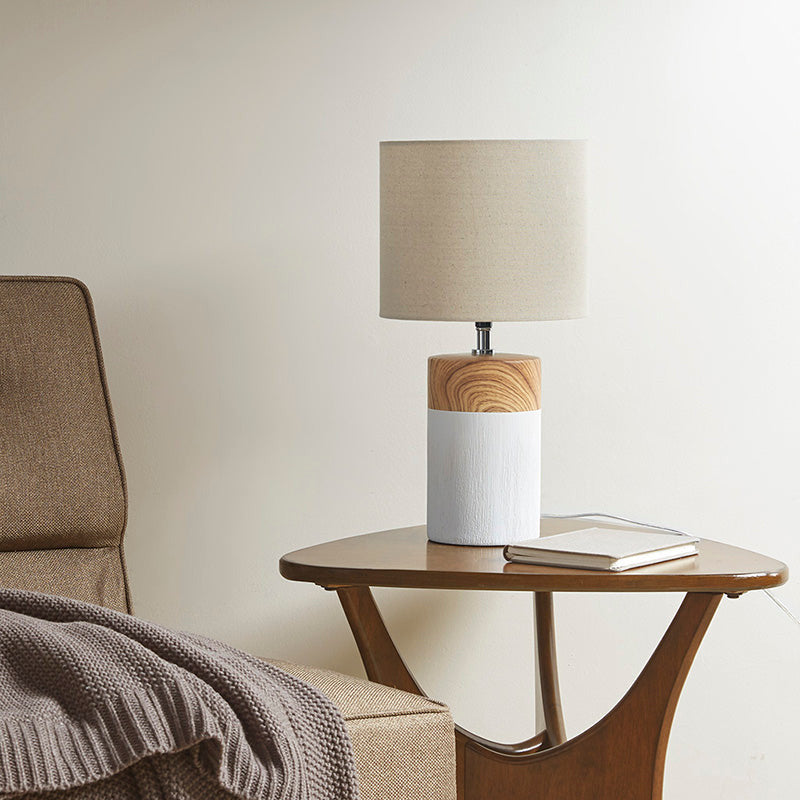 17.32" White Textured Ceramic Table Lamp with Two Tone Base