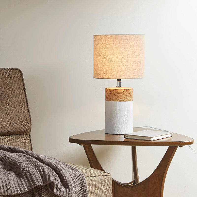 17.32" White Textured Ceramic Table Lamp with Two Tone Base