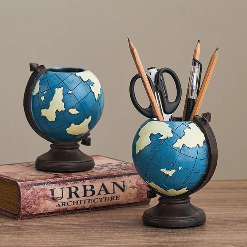 Creative Blue Globe Shape Desktop Pen Holder