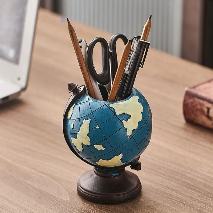 Creative Blue Globe Shape Desktop Pen Holder