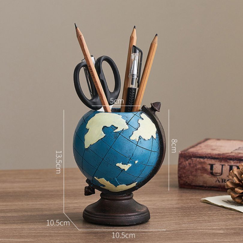 Creative Blue Globe Shape Desktop Pen Holder