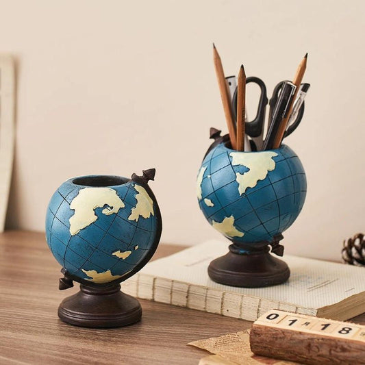 Creative Blue Globe Shape Desktop Pen Holder