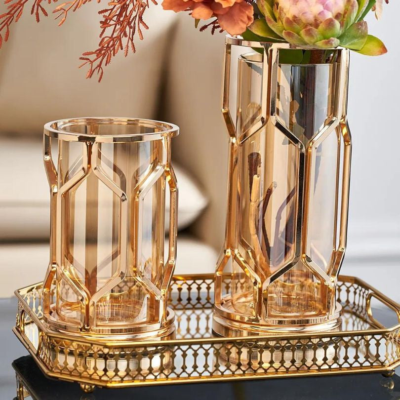 European Luxury Transparent Golden Glass Vase