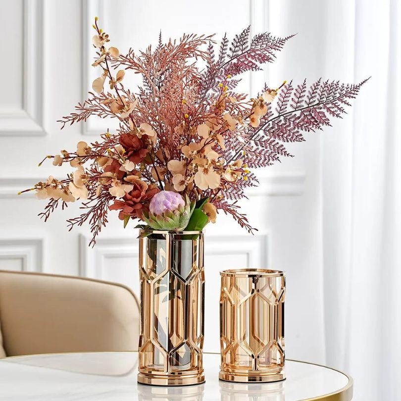 European Luxury Transparent Golden Glass Vase