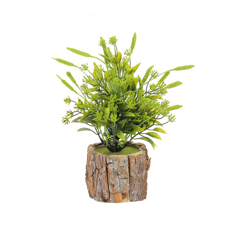 Wood Planter Pot with Artificial Plants