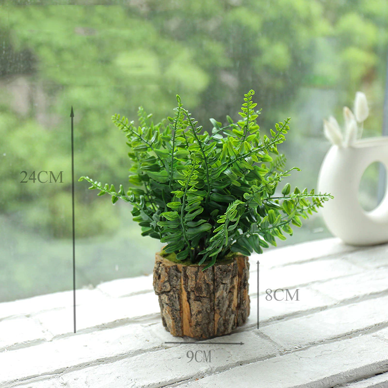 Wood Planter Pot with Artificial Plants