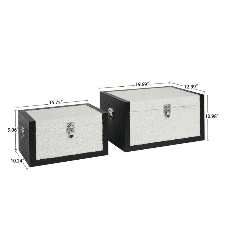 Modern White Faux Fleece Decorative Storage Boxes - Set of 2