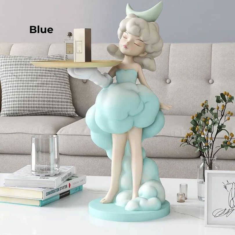 Nordic Girl Figurine with Tray Room Decor