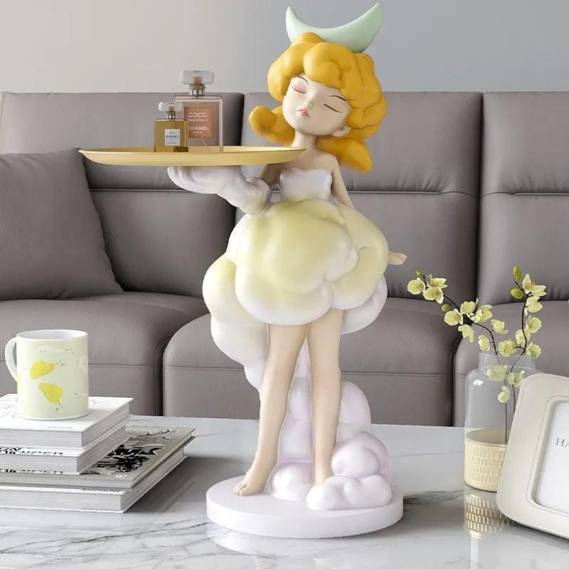 Nordic Girl Figurine with Tray Room Decor