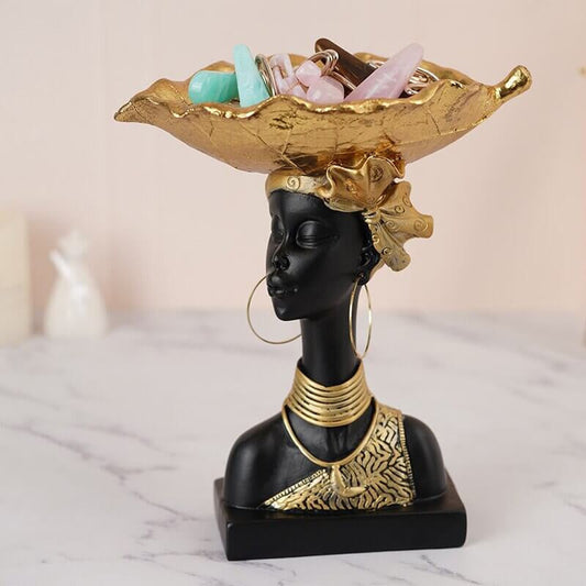 African Woman Head Statue Tray