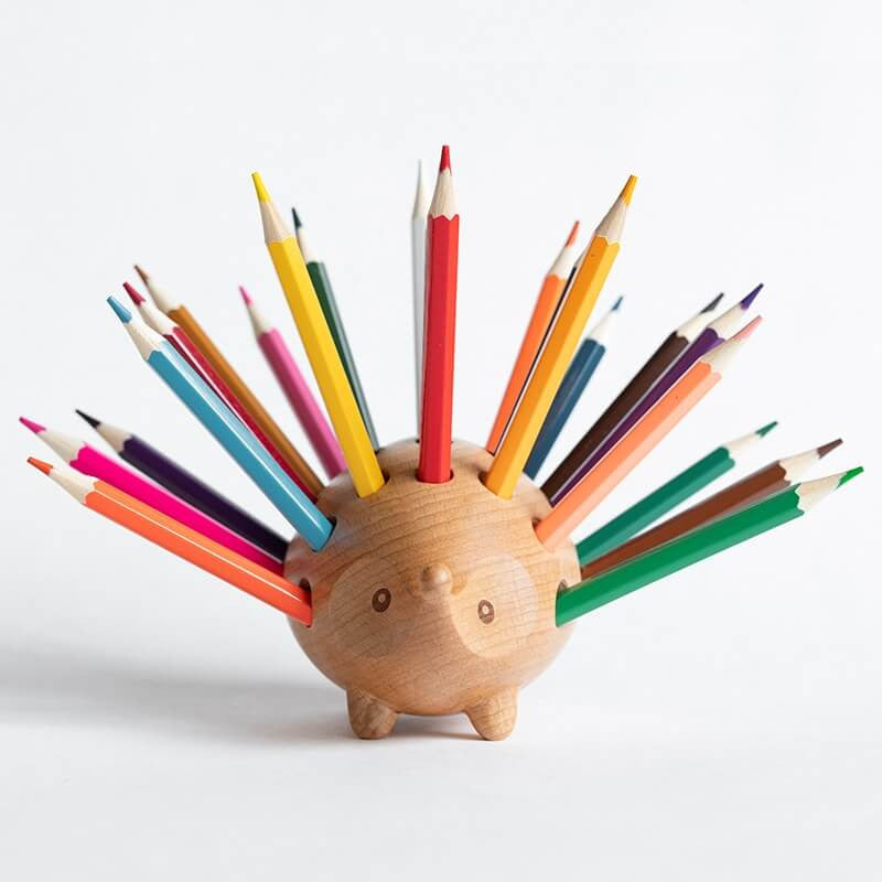 Wooden Hedgehog Pen Holder