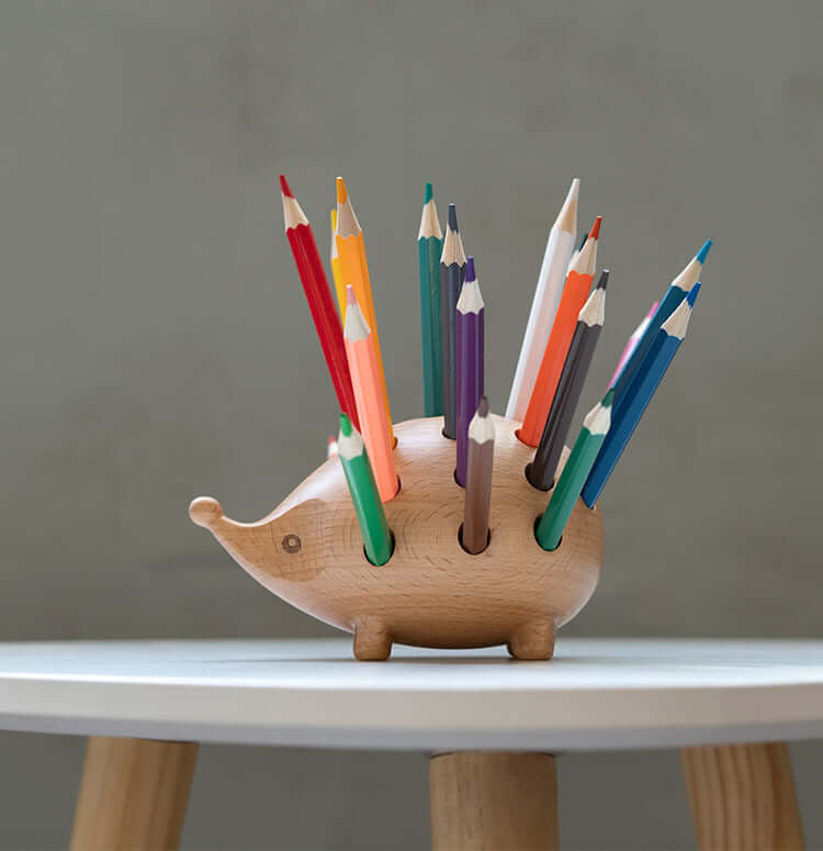 Wooden Hedgehog Pen Holder