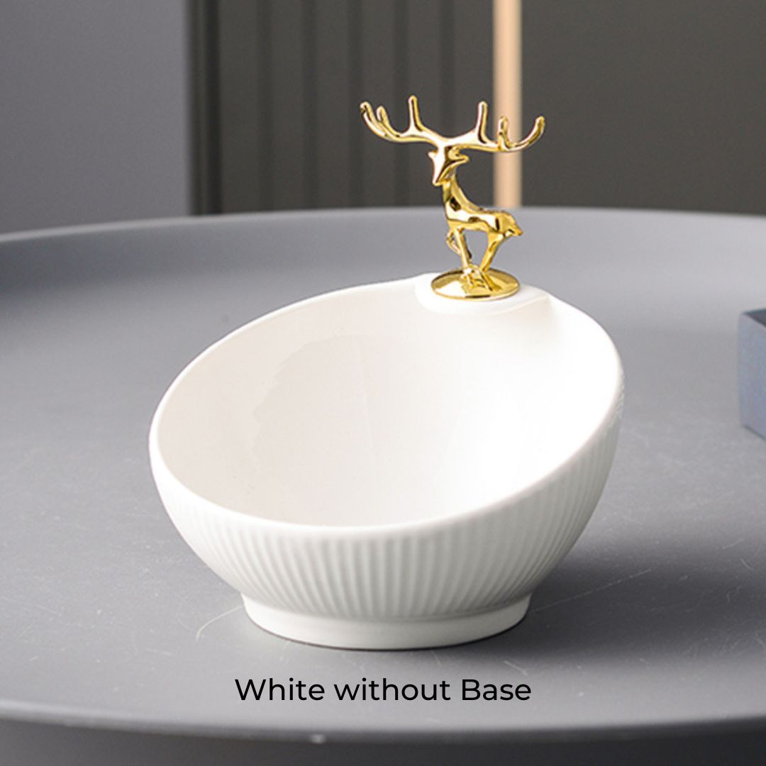 Nordic Porcelain Decorative Bowl with Deer Figurine