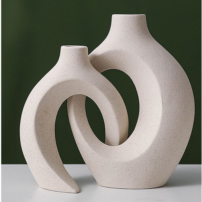 Hollow Interlocked Ceramic Vase - Set of 2