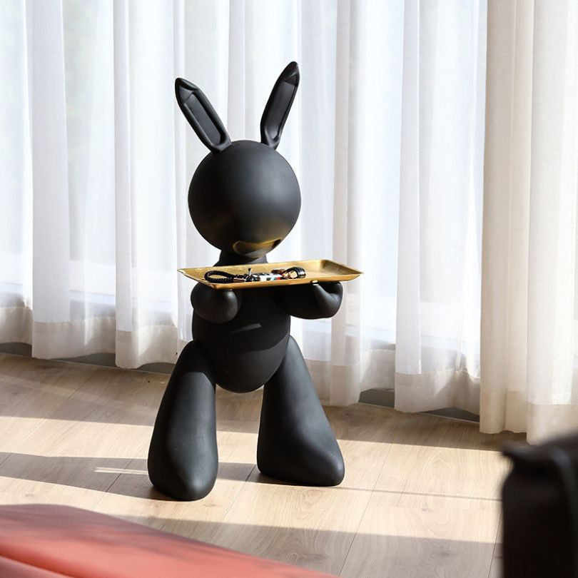 Modern Decorative Resin Rabbit Statue with Tray